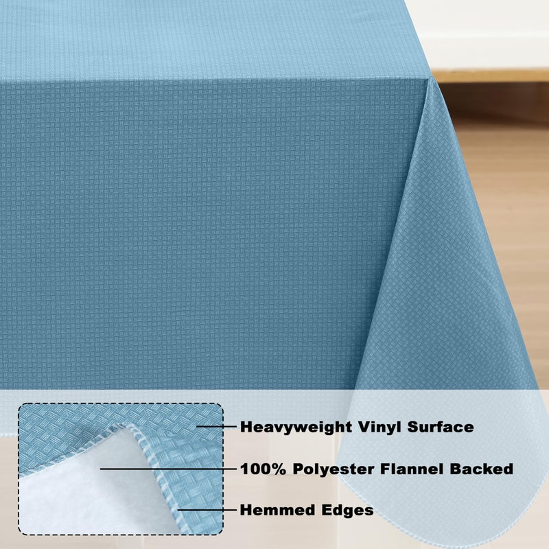 Newbridge Basketweave Vinyl Flannel Backed Tablecloth, 60 x 120 Inch Rectangle, Blue, Basket Weave Textured Indoor Outdoor Waterproof Table Cover for Patio, Kitchen, Dining - Image 4